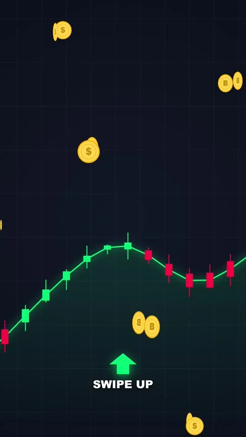 Crypto trading chart with rising graph and falling gold coins, symbolizing .. 動画素材 347350205