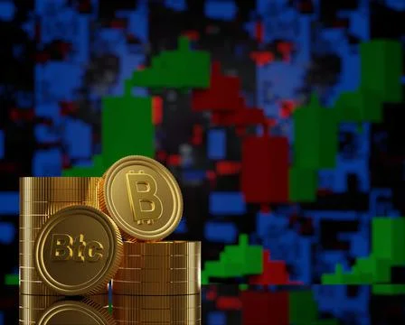 Crypto trading concept on candlestick screen. Futuristic 3D render illustration Stock Illustration