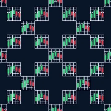 Crypto Trading Data Visualization vector Candlestick Chart colored seamless.. Stock Illustration