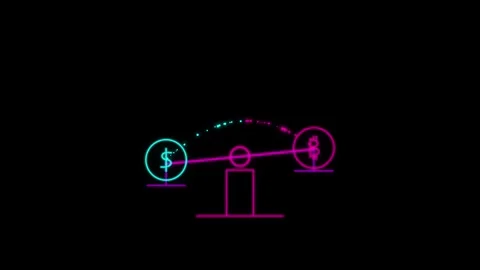 Crypto trading neon scale animation showing balance between fiat dollar and.. 库存影片 344685117