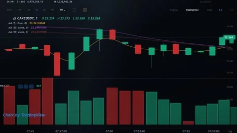 Crypto trading platform chart with candlesticks and volume bars Vídeo Stock 344842417