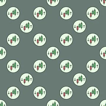 Crypto Trading vector Candlestick Chart with Arrows colored round seamless .. Illustrazione stock