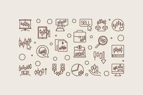 Crypto Trading vector linear horizontal illustration or banner Stock Illustration