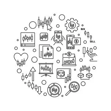 Crypto Trading vector linear round illustration or banner Stock Illustration