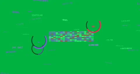 Crypto UI loading growing heatmap filling gauges adding labels showing prices on Stock Footage 329548903