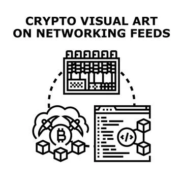 Crypto visual art on networking feeds concept Stock Illustration