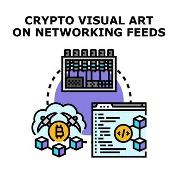Crypto visual art on networking feeds concept Stock Illustration