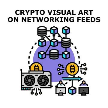 Crypto visual art on networking feeds concept illustration Stock Illustration