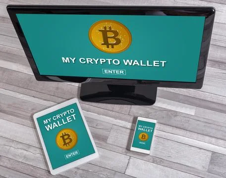 Crypto wallet concept on different devices Stock Photos