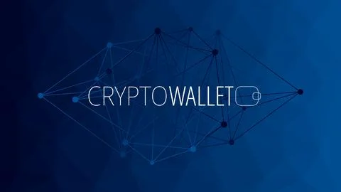 Crypto wallet for cryptocurrency. Blockchain technology. Vector background Illustration