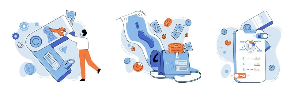 Crypto wallet. E wallets offer convenient and efficient method for digital money Stock Illustration