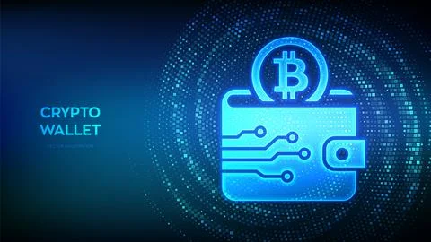 Crypto Wallet icon with Bitcoin made with binary code. Digital Cryptocurrency Stockillustratie
