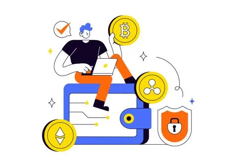 Crypto Wallet Illustration Featuring Digital Asset Security, Cryptocurrency.. 스톡 일러스트