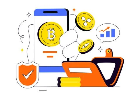 Crypto Wallet Illustration Featuring Digital Asset Security, Cryptocurrency.. 스톡 일러스트