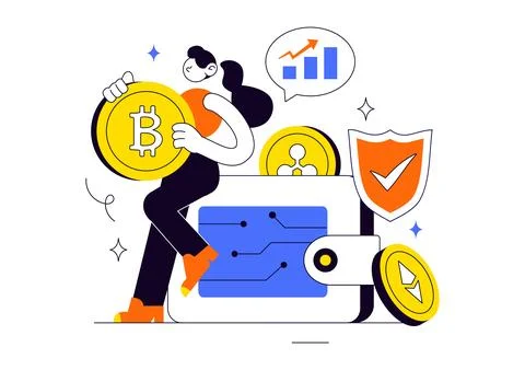 Crypto Wallet Illustration Featuring Digital Asset Security, Cryptocurrency.. 스톡 일러스트