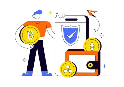 Crypto Wallet Illustration Featuring Digital Asset Security, Cryptocurrency.. 스톡 일러스트
