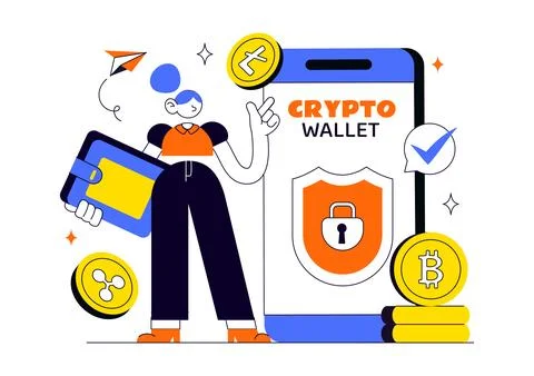Crypto Wallet Illustration Featuring Digital Asset Security, Cryptocurrency.. 스톡 일러스트