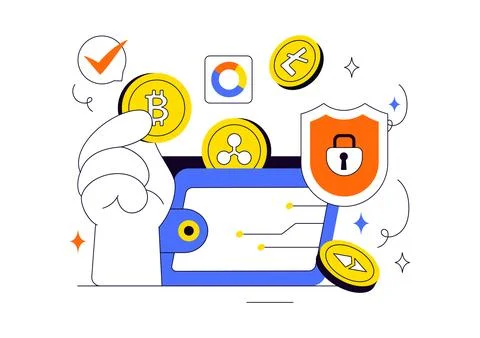 Crypto Wallet Illustration Featuring Digital Asset Security, Cryptocurrency.. 스톡 일러스트