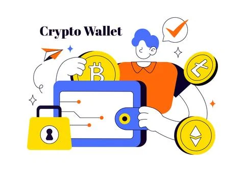 Crypto Wallet Illustration Featuring Digital Asset Security, Cryptocurrency.. 스톡 일러스트