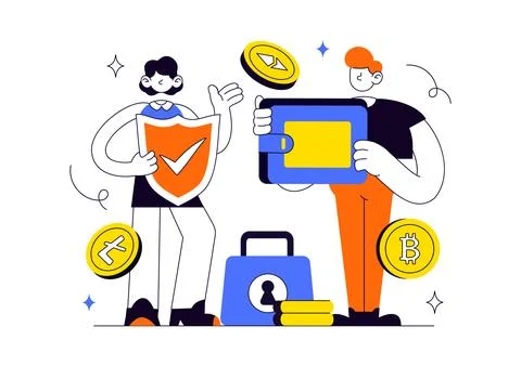 Crypto Wallet Illustration Featuring Digital Asset Security, Cryptocurrency.. 스톡 일러스트