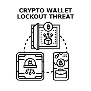 Crypto wallet lockout threat warning digital currency Stock Illustration