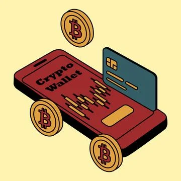 Crypto Wallet Mobile App with Bitcoin Coins Stock-Illustration