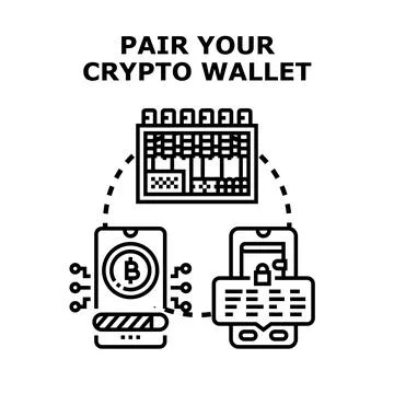 Crypto wallet pairing process connecting digital currencies system Stock Illustration