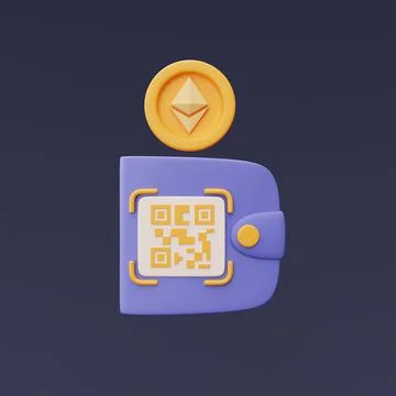 Crypto wallet with QR code scanning,golden Ethereum coins,Cryptocurrency tran Stock Illustration