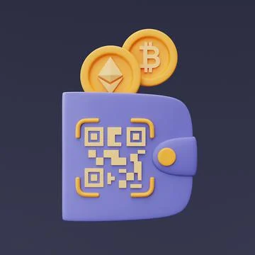 Crypto wallet with QR code scanning,golden bitcoin,Ethereum coins,Cryptocurre Stock Illustration