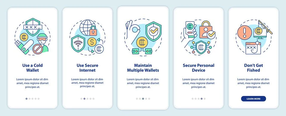 Crypto wallet security onboarding mobile app screen Stock Illustration
