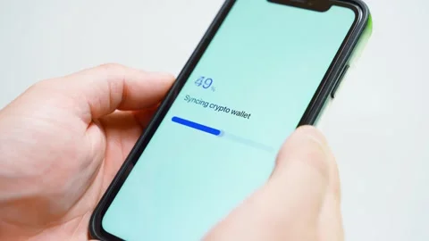 Crypto wallet syncing on smartphone from zero to completed. Wallet synced 스톡 동영상 342735468