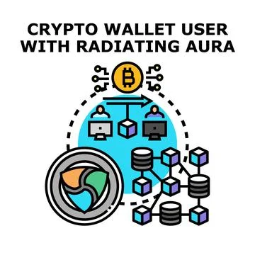 Crypto wallet user managing blockchain cryptocurrency transaction Stock Illustration
