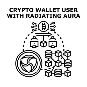 Crypto wallet user managing blockchain cryptocurrency transaction Stock Illustration