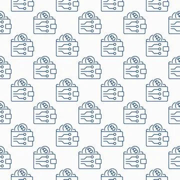 Crypto Wallet vector Decentralized Cryptocurrency thin line seamless pattern Illustrazione stock