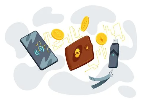 Crypto wallet vector illustration. Digital Wallet Technology for cryptocurrency Stock Illustration