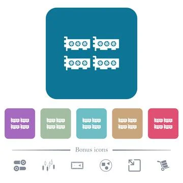 Cryptocoin mining farm flat icons on color rounded square backgrounds Stock Illustration