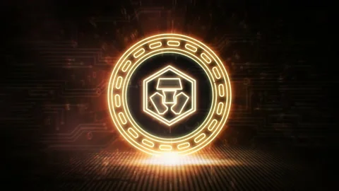 Crypto.com Coin - CRO - Cryptocurrency Digital Neon Coin Loop Stockbeeldmateriaal 165147912