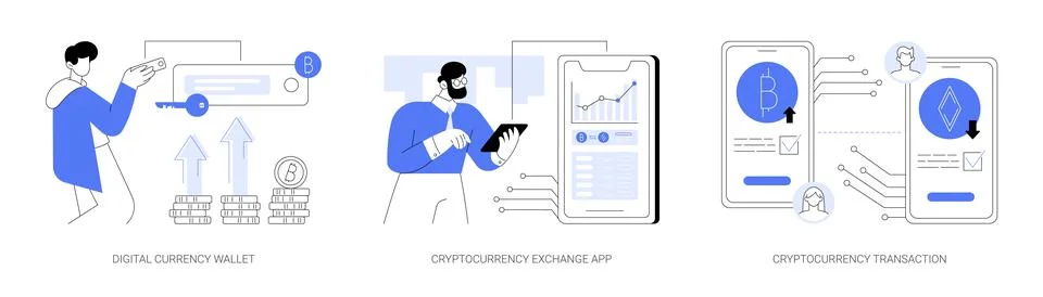 Cryptocurrencies applications abstract concept vector illustrations. 스톡 일러스트