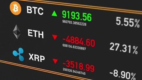 Cryptocurrencies digital money value going up and down Stock Footage 84479314