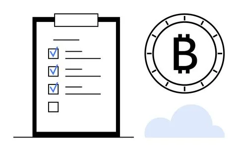 Cryptocurrency Adoption Checklist with Bitcoin Icon and Cloud Symbol Stockillustratie