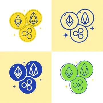 Cryptocurrency altcoins icon set in flat and line style Stock Illustration