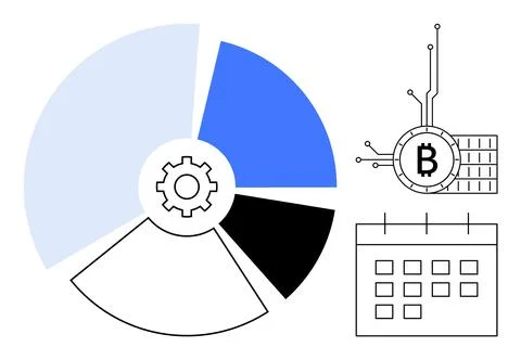 Cryptocurrency Analysis Chart with Bitcoin Symbol and Calendar Elements Stock Illustration