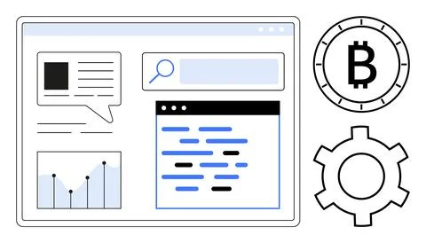 Cryptocurrency Analysis Dashboard with Chat Window, Coding Interface, Graph.. Stock Illustration