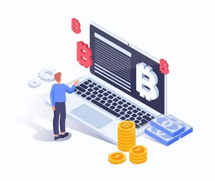 Cryptocurrency analysis on laptop screen. Vector illustration Stock Illustration