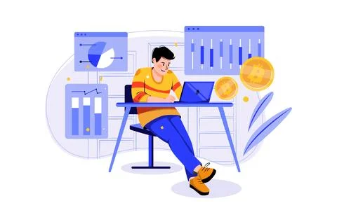 Cryptocurrency Analytic flat illustration concept on white background Stock Illustration