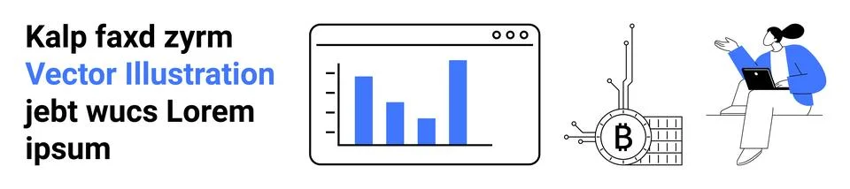 Cryptocurrency Analytics and Remote Work Data Presentation in Modern Digita.. Illustrazione stock