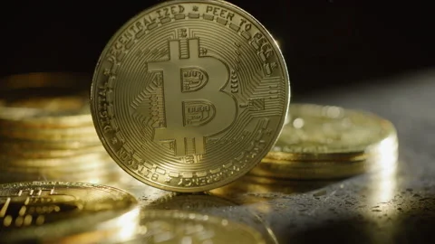 Cryptocurrency and Bitcoin coins Stock Footage 235394604