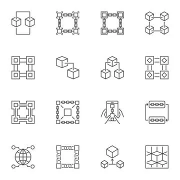 Cryptocurrency and Block-Chain abstract vector icons set Illustrazione stock