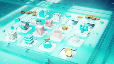 Cryptocurrency and blockchain. 3D rendered illustration. Stock Footage 218403094