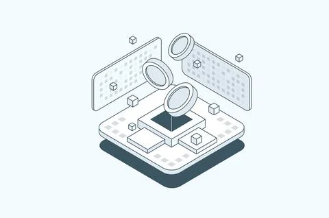 Cryptocurrency and Blockchain Concept. Data Transmission and Processing. Fina Stock Illustration